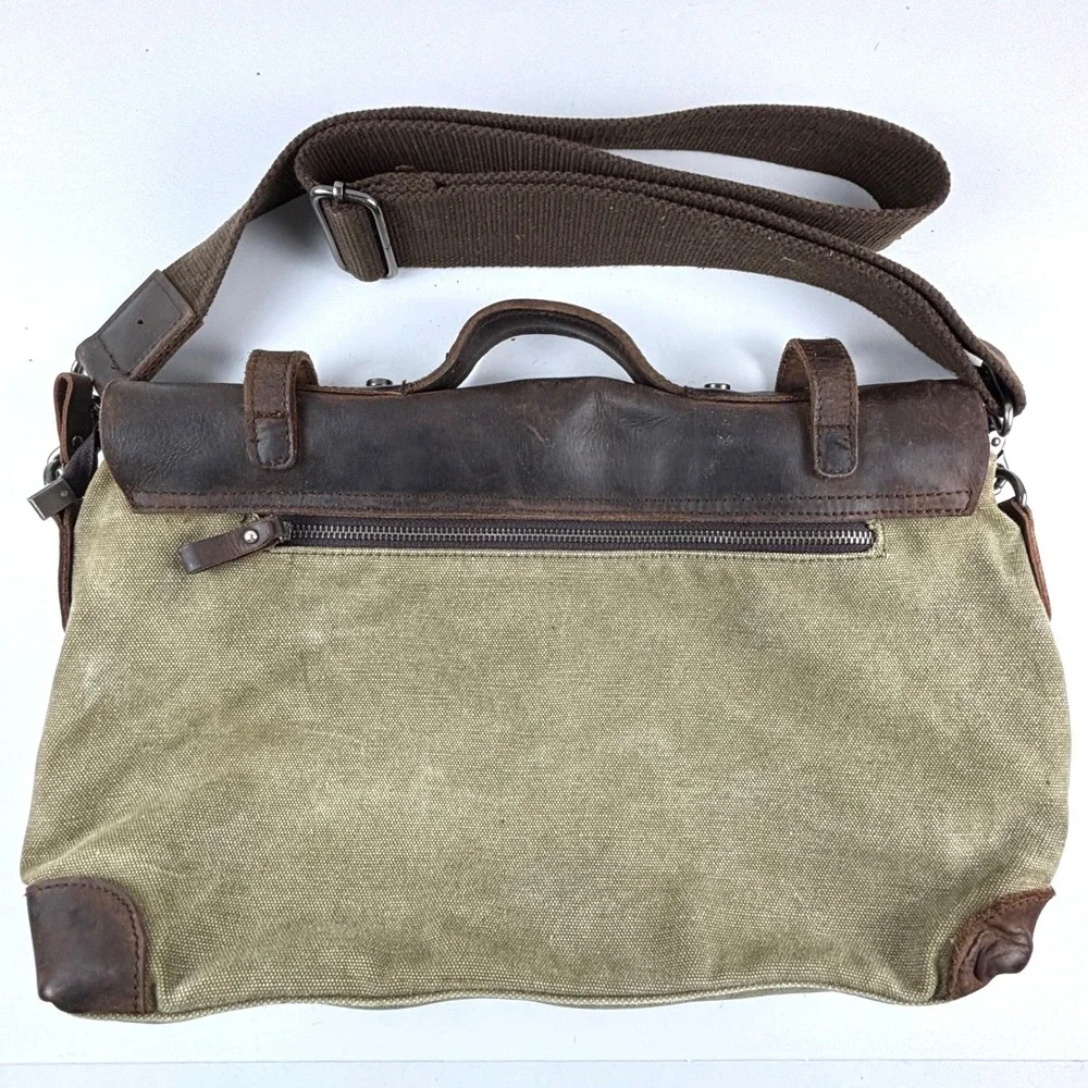 Messenger Bag Unisex Large Olive Brown Waxed Canvas Leather Rugged Gorpcore